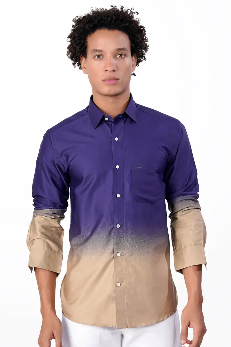 Meteorite Blue And Cavern Brown Super Soft Premium Cotton Shirt 2