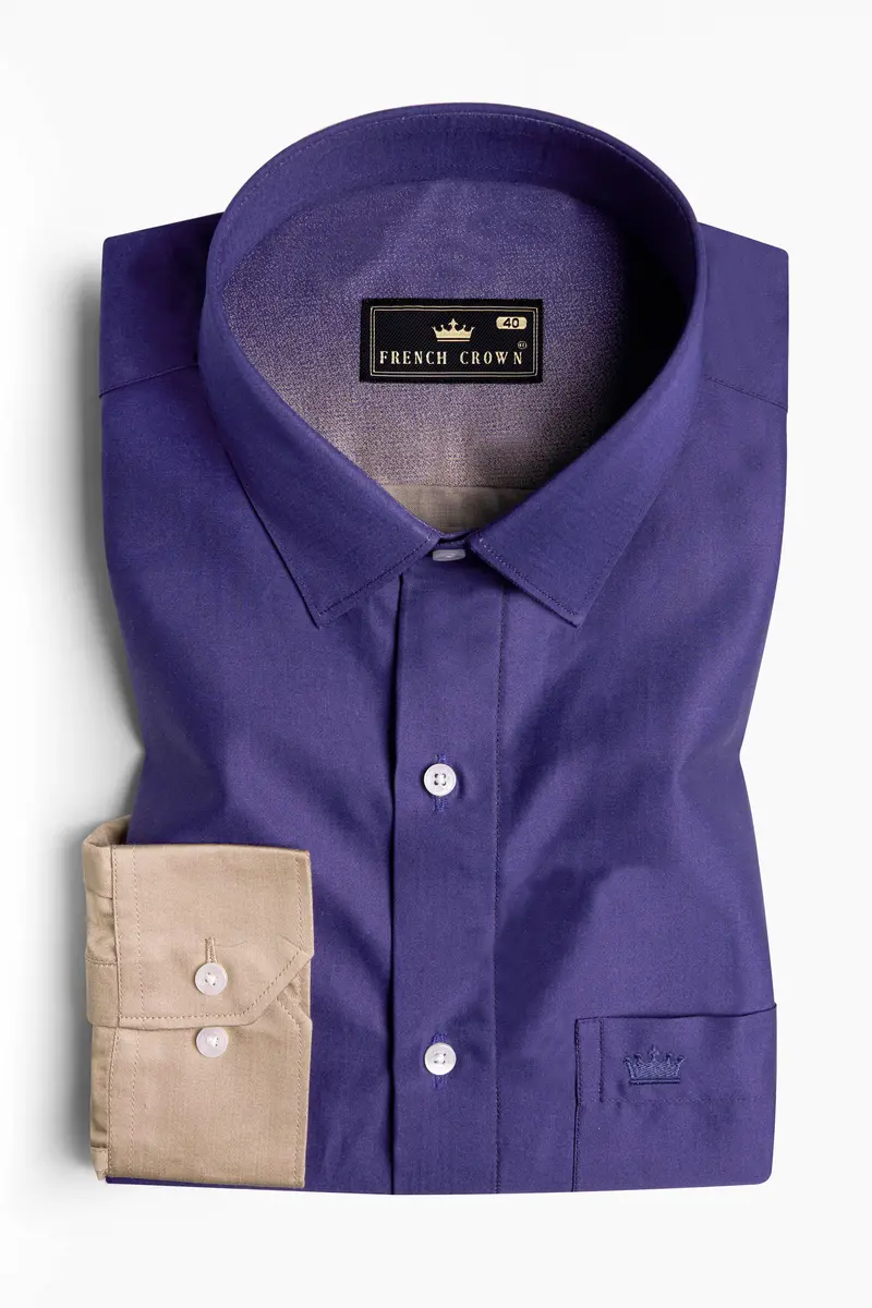 Meteorite Blue And Cavern Brown Super Soft Premium Cotton Shirt 5