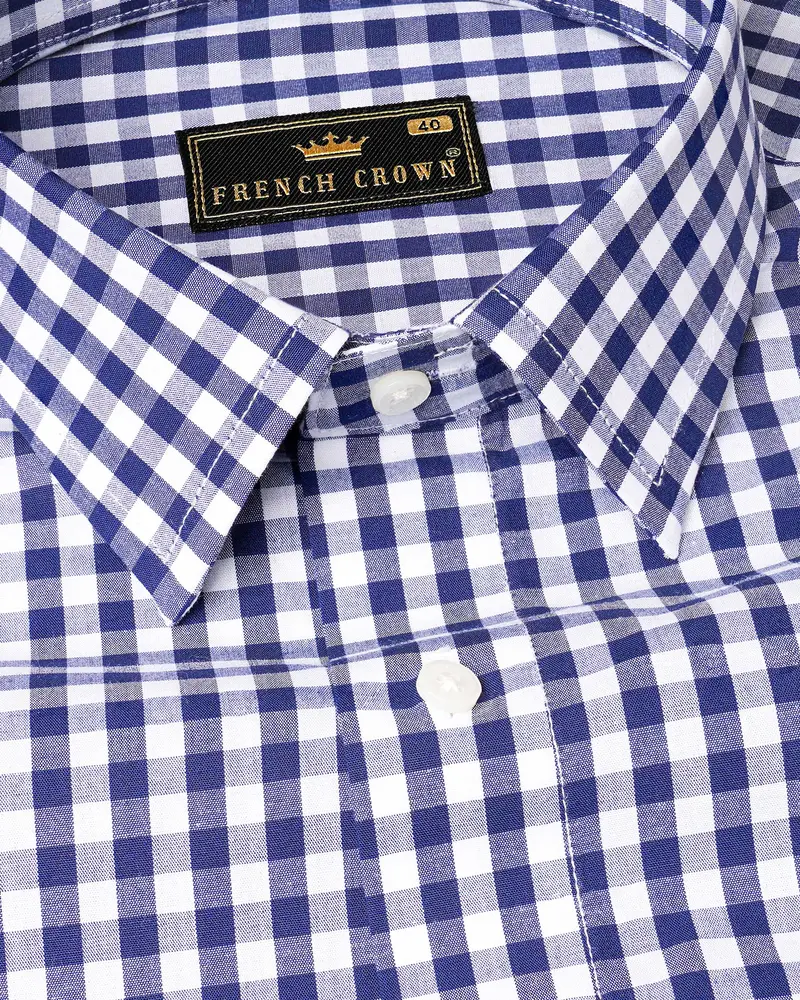 Meteorite Blue And White Checkered Premium Cotton Shirt 1