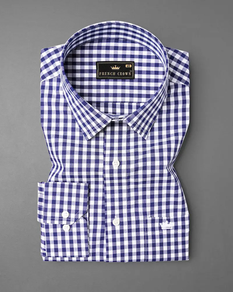Meteorite Blue And White Checkered Premium Cotton Shirt 3