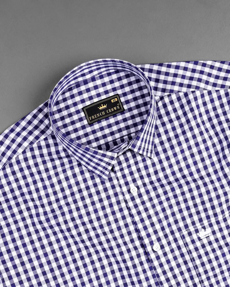 Meteorite Blue And White Checkered Premium Cotton Shirt 4