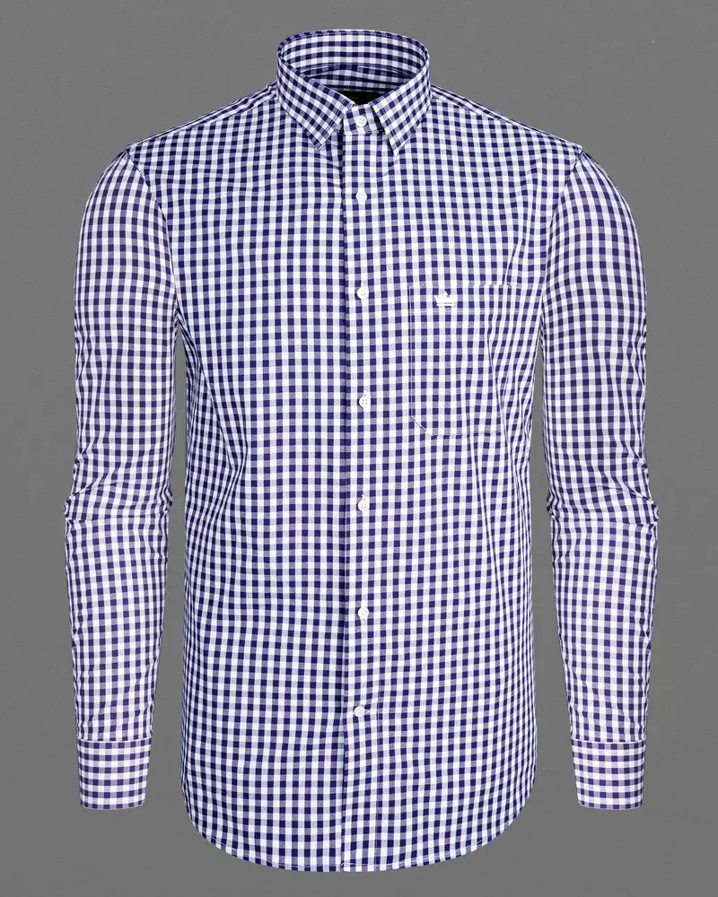 Meteorite Blue And White Checkered Premium Cotton Shirt 5
