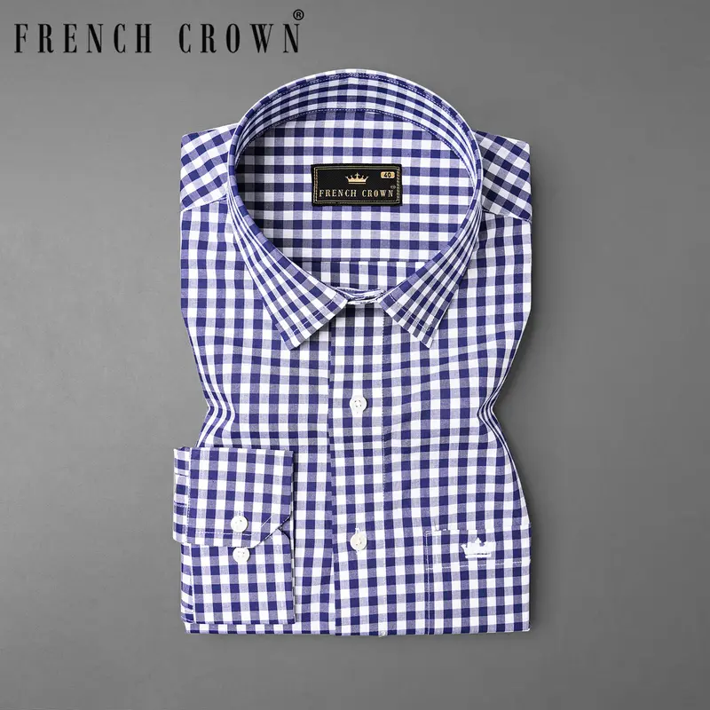 Meteorite Blue And White Checkered Premium Cotton Shirt 7