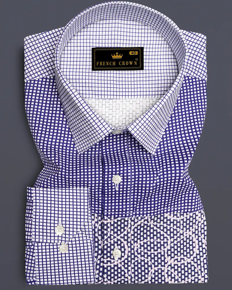 Meteorite Blue And White Premium Cotton Designer Block Shirt 1