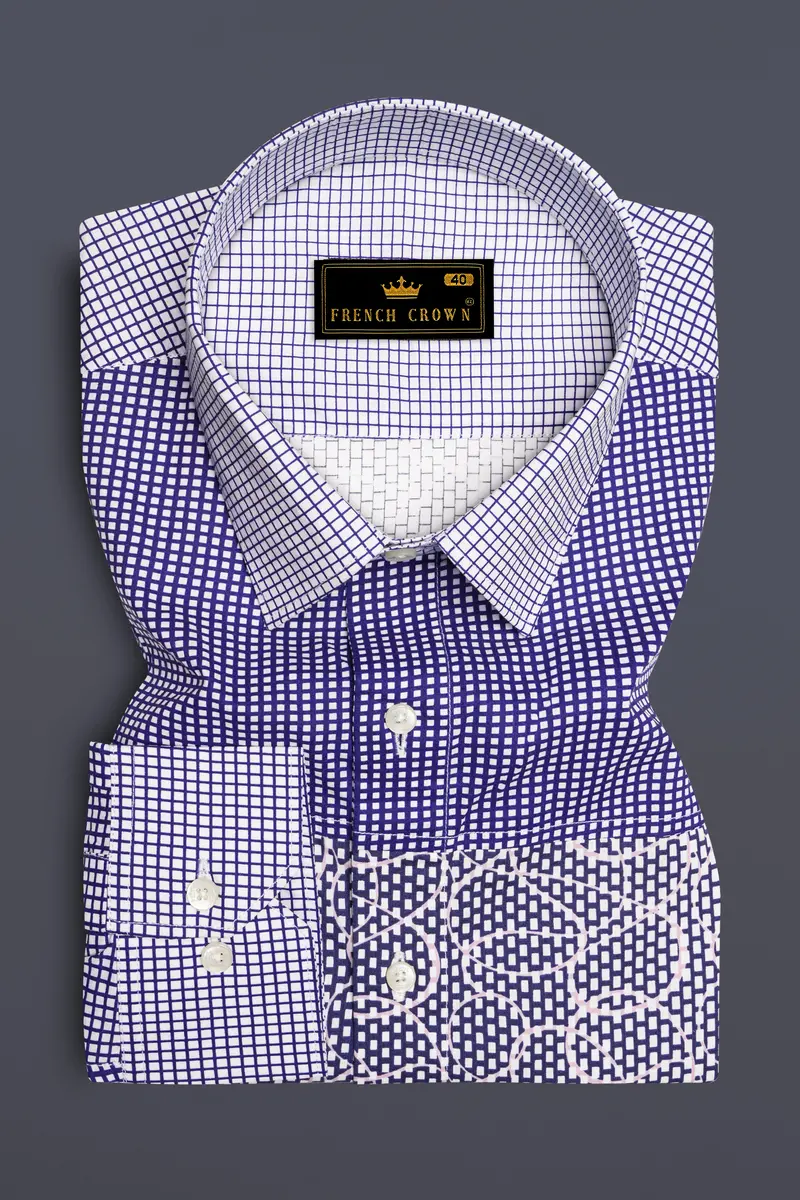 Meteorite Blue And White Premium Cotton Designer Block Shirt 2