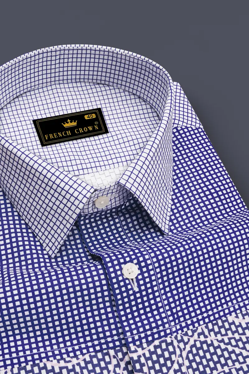 Meteorite Blue And White Premium Cotton Designer Block Shirt 4