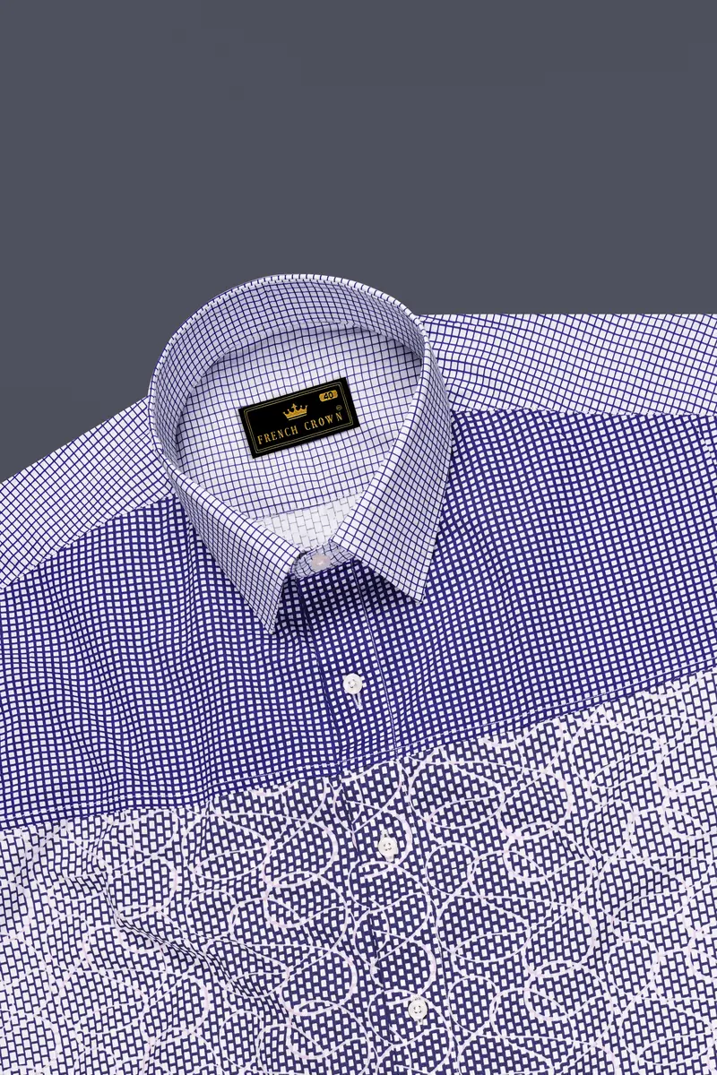 Meteorite Blue And White Premium Cotton Designer Block Shirt 5