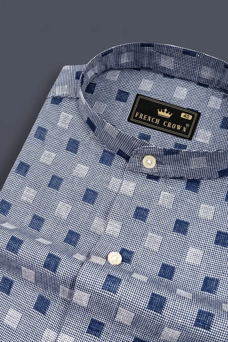Meteorite Blue And White Square Dobby Textured Premium Giza Cotton Shirt 1