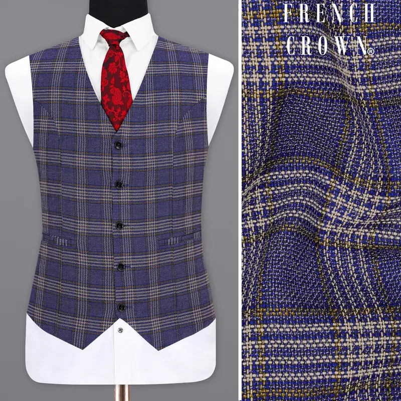 Meteorite Blue With Tide Brown Plaid Waistcoat 1