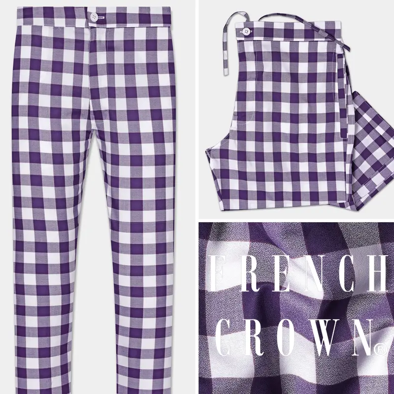 Meteorite Purple Plaid Poplin Giza Cotton Lounge Pant 1