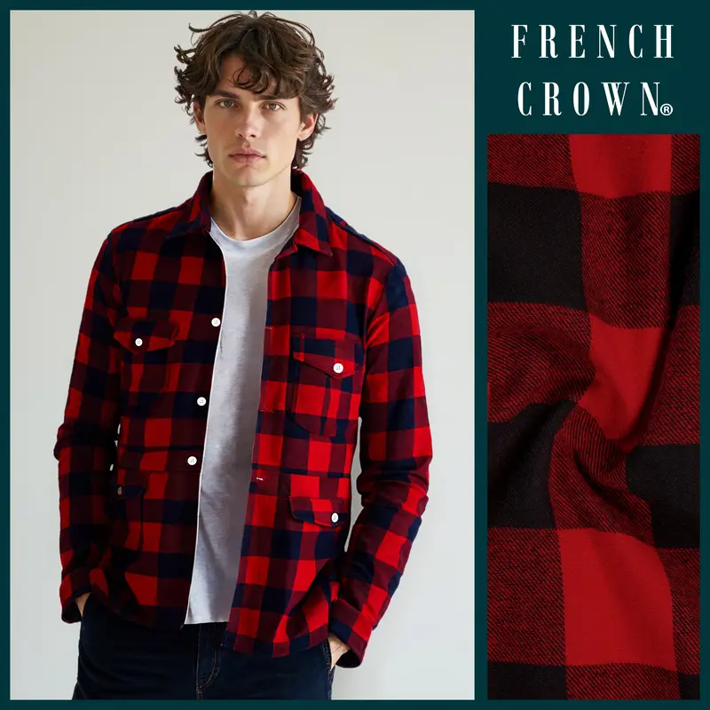 Mexican Red And Abbey Blue Plaid Flannel Premium Cotton Designer Overshirt/Shacket 12