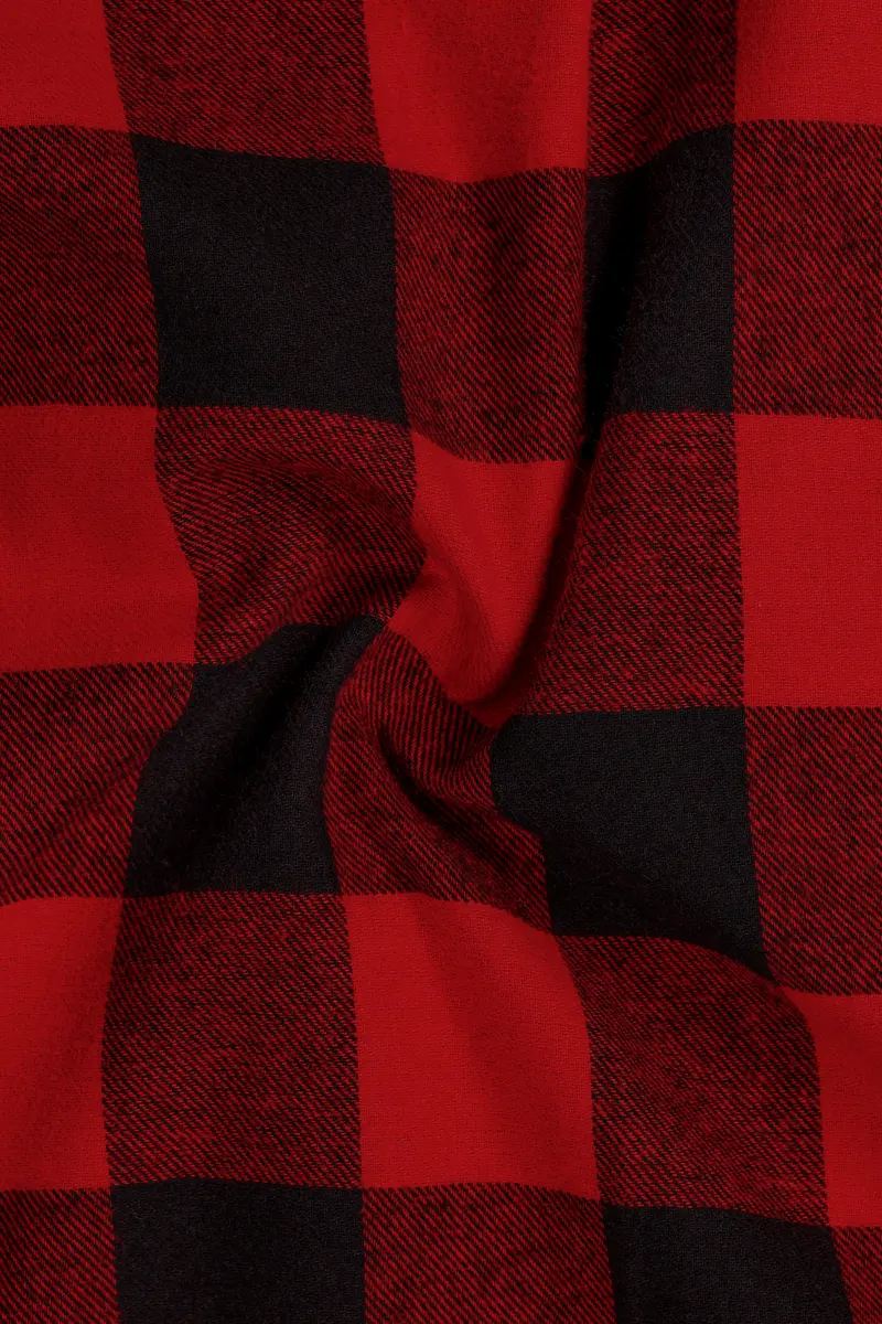 Mexican Red And Abbey Blue Plaid Flannel Premium Cotton Designer Overshirt/Shacket 3