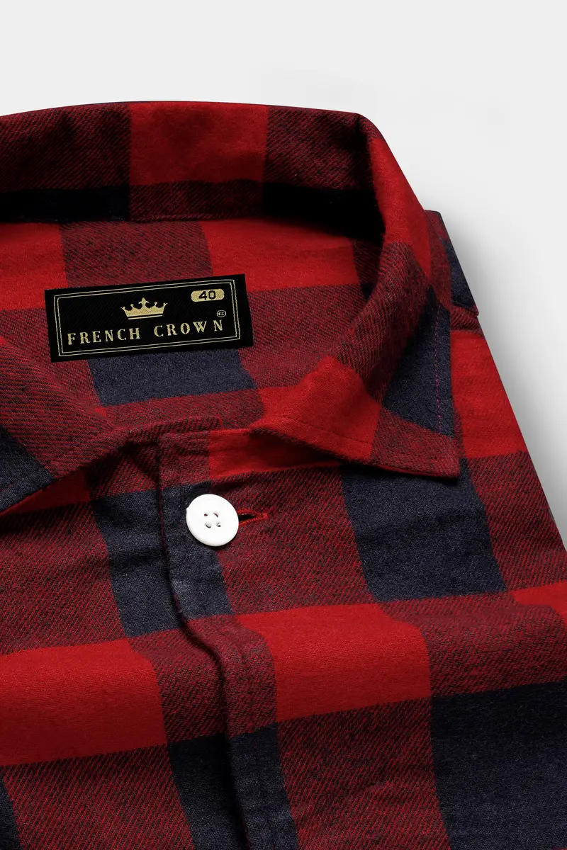 Mexican Red And Abbey Blue Plaid Flannel Premium Cotton Designer Overshirt/Shacket 5