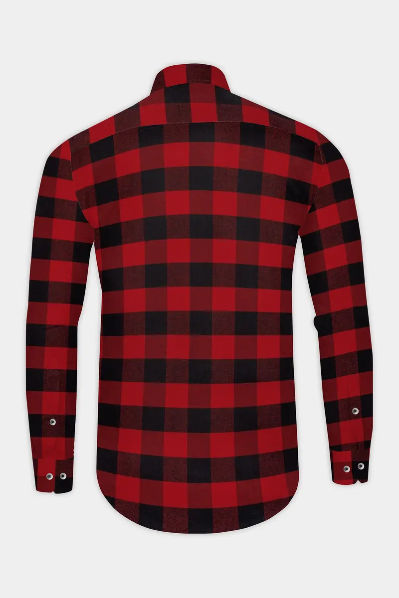 Mexican Red And Abbey Blue Plaid Flannel Premium Cotton Designer Overshirt/Shacket 8