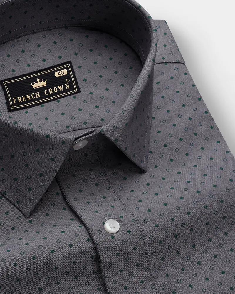 Micravo-Suva Gray And Green Micro Printed Premium Giza Cotton Dress Shirt 1