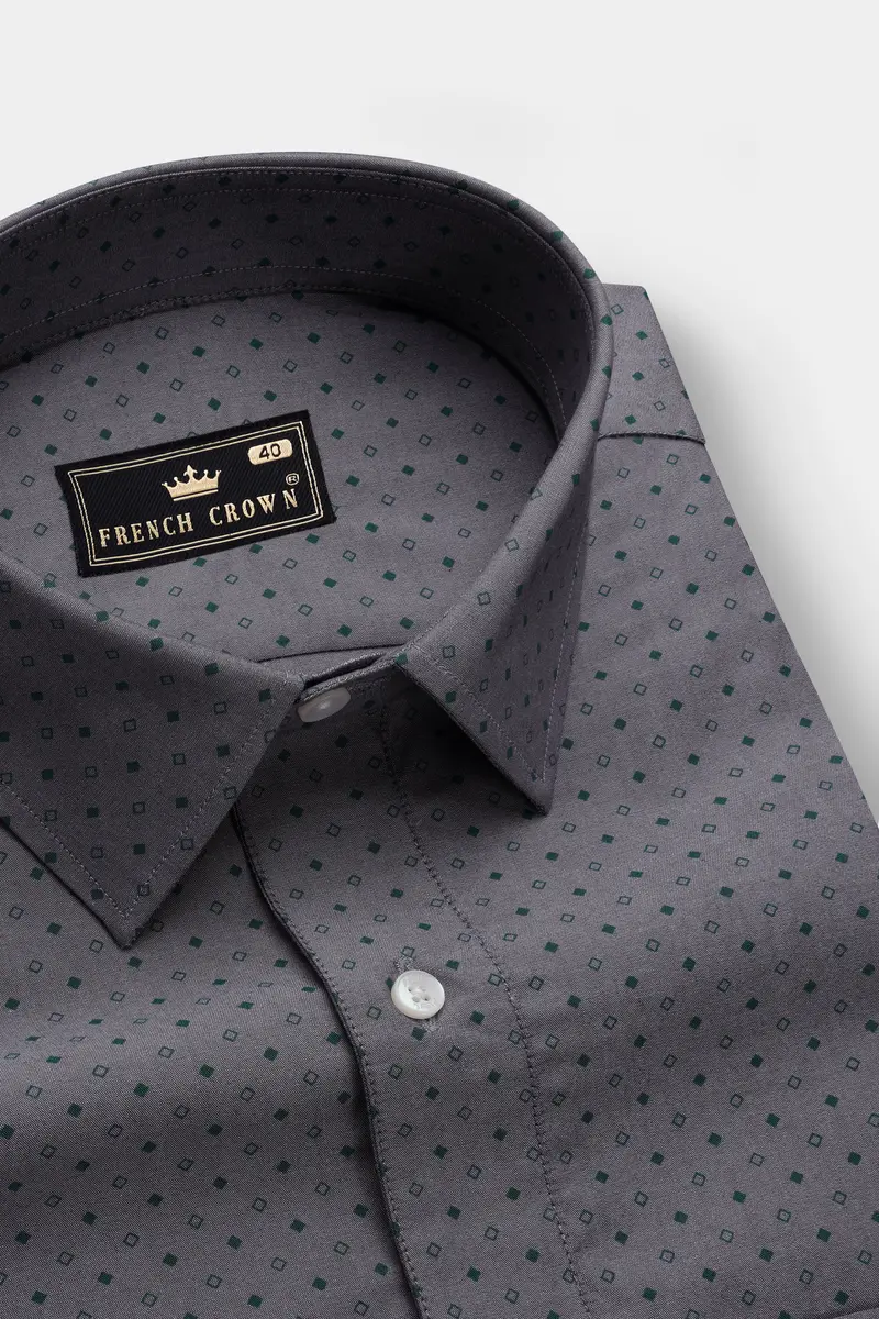 Micravo-Suva Gray And Green Micro Printed Premium Giza Cotton Dress Shirt 2