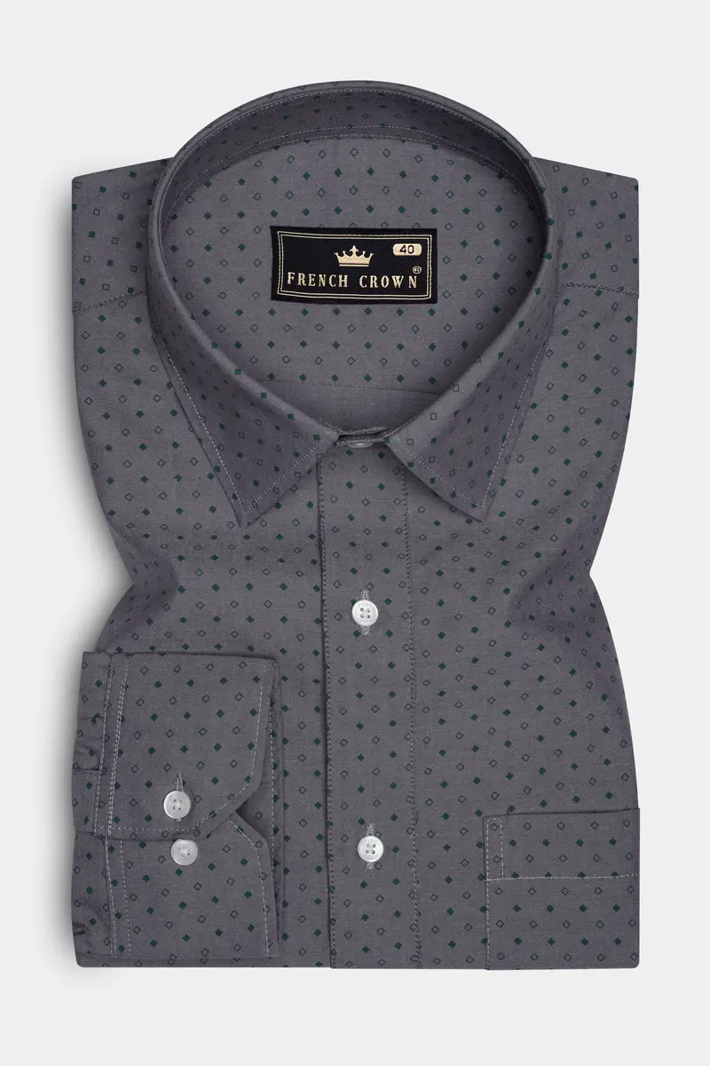Micravo-Suva Gray And Green Micro Printed Premium Giza Cotton Dress Shirt 4