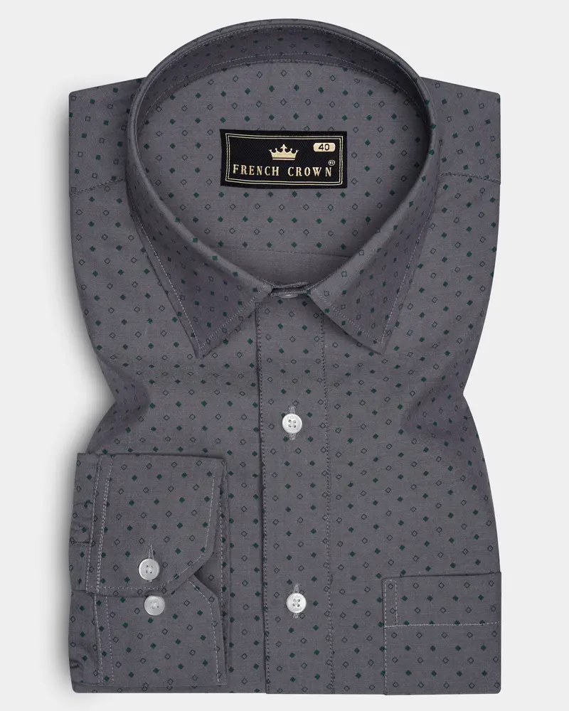 Micravo-Suva Gray And Green Micro Printed Premium Giza Cotton Dress Shirt 7