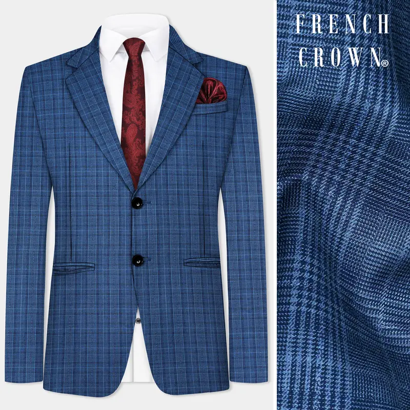 Mid Blue Plaid Blazer 1