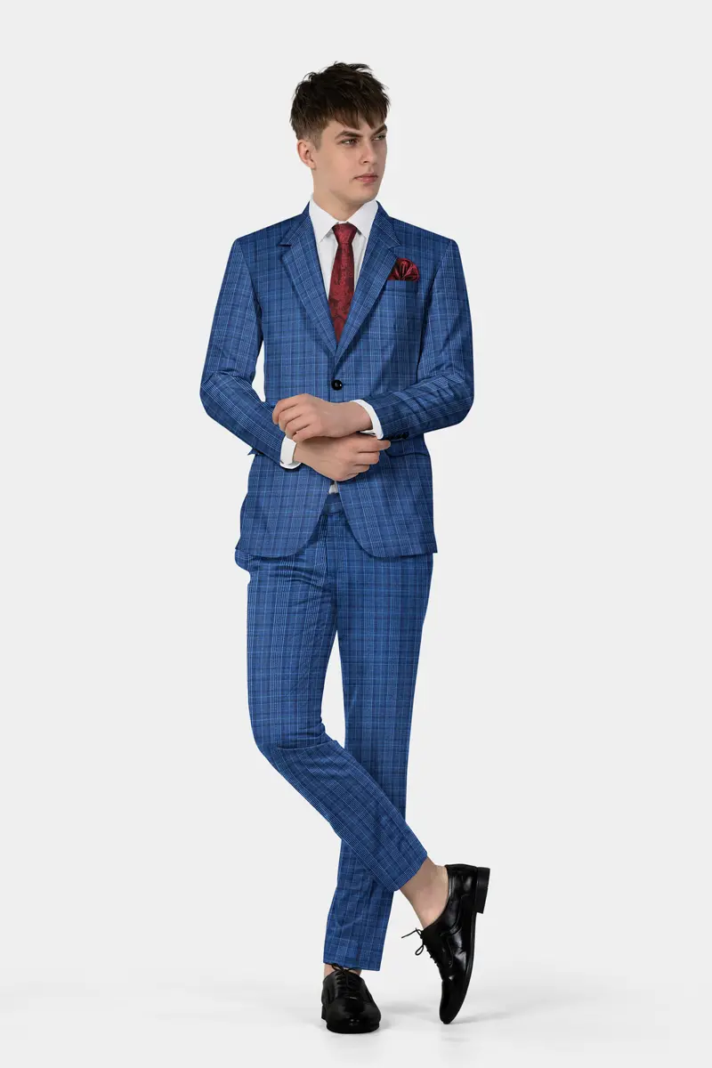 Mid Blue Plaid Blazer 11