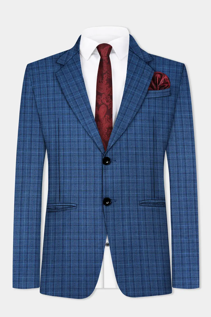 Mid Blue Plaid Blazer 2