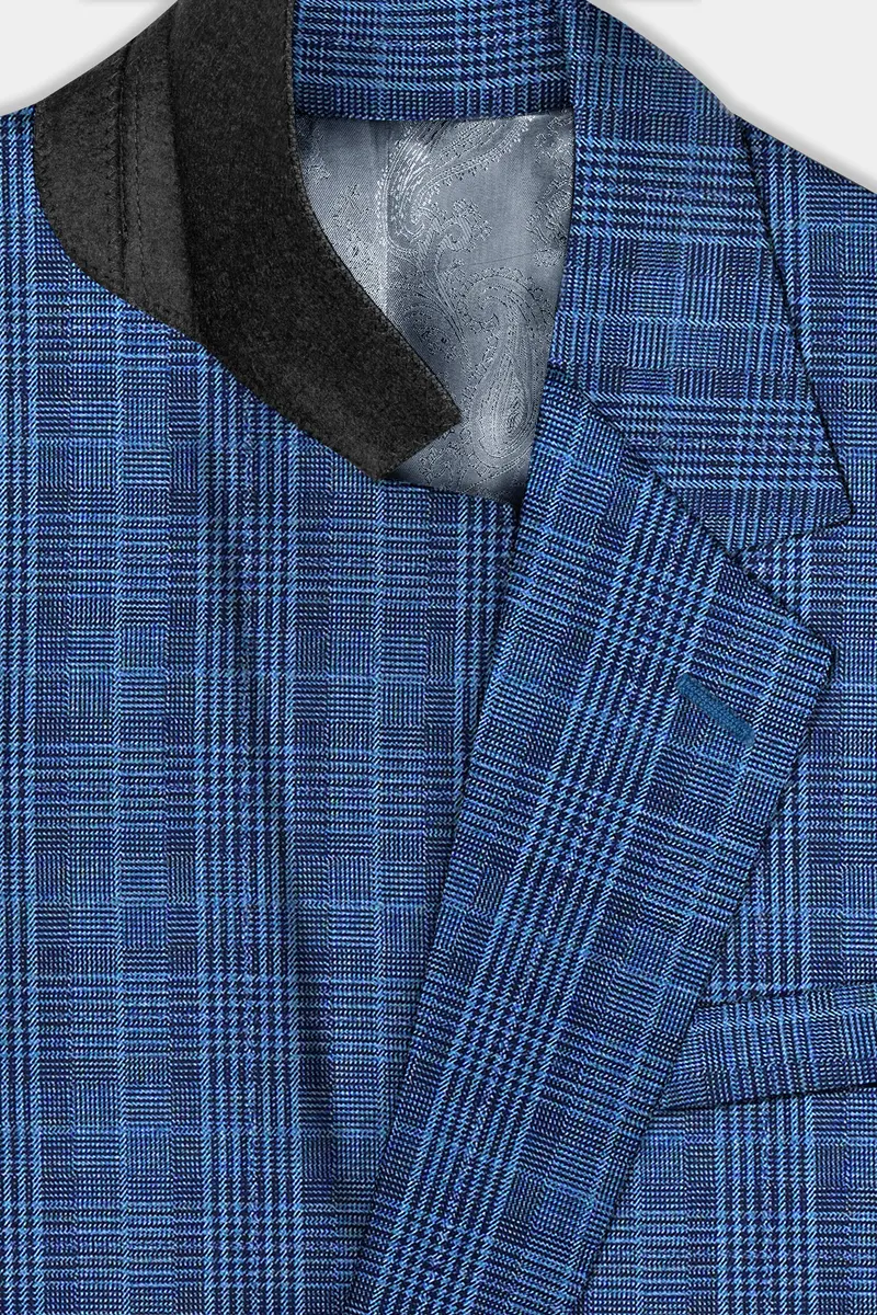 Mid Blue Plaid Blazer 4
