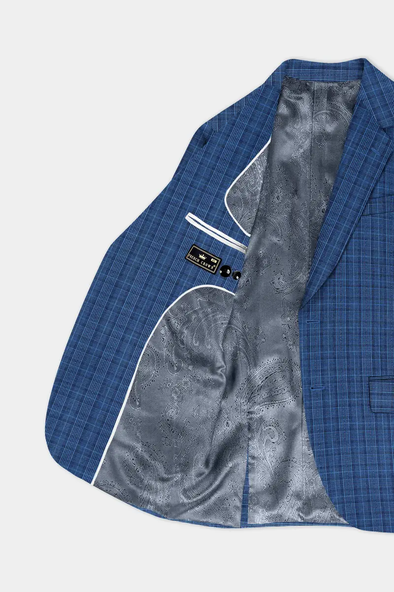 Mid Blue Plaid Blazer 5