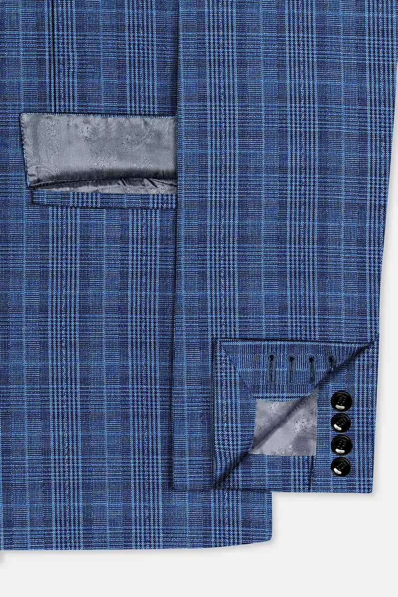 Mid Blue Plaid Blazer 6