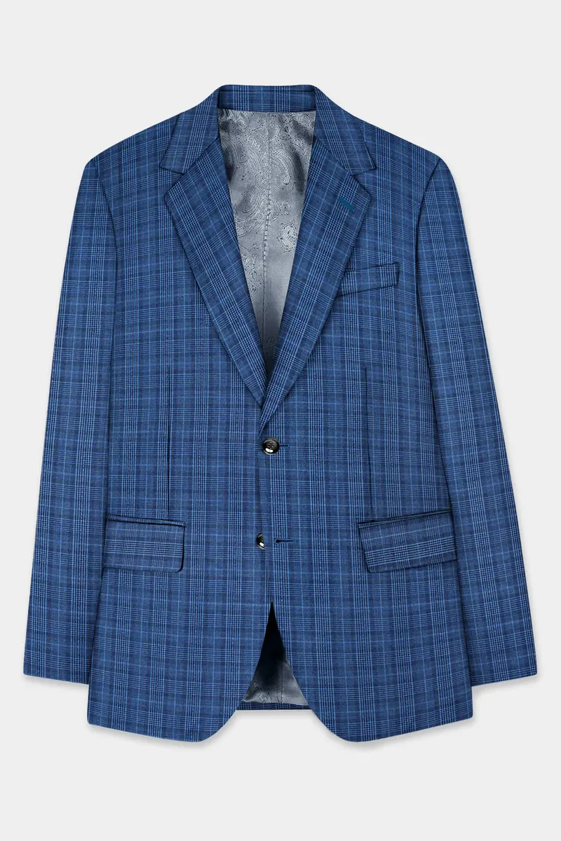 Mid Blue Plaid Blazer 7