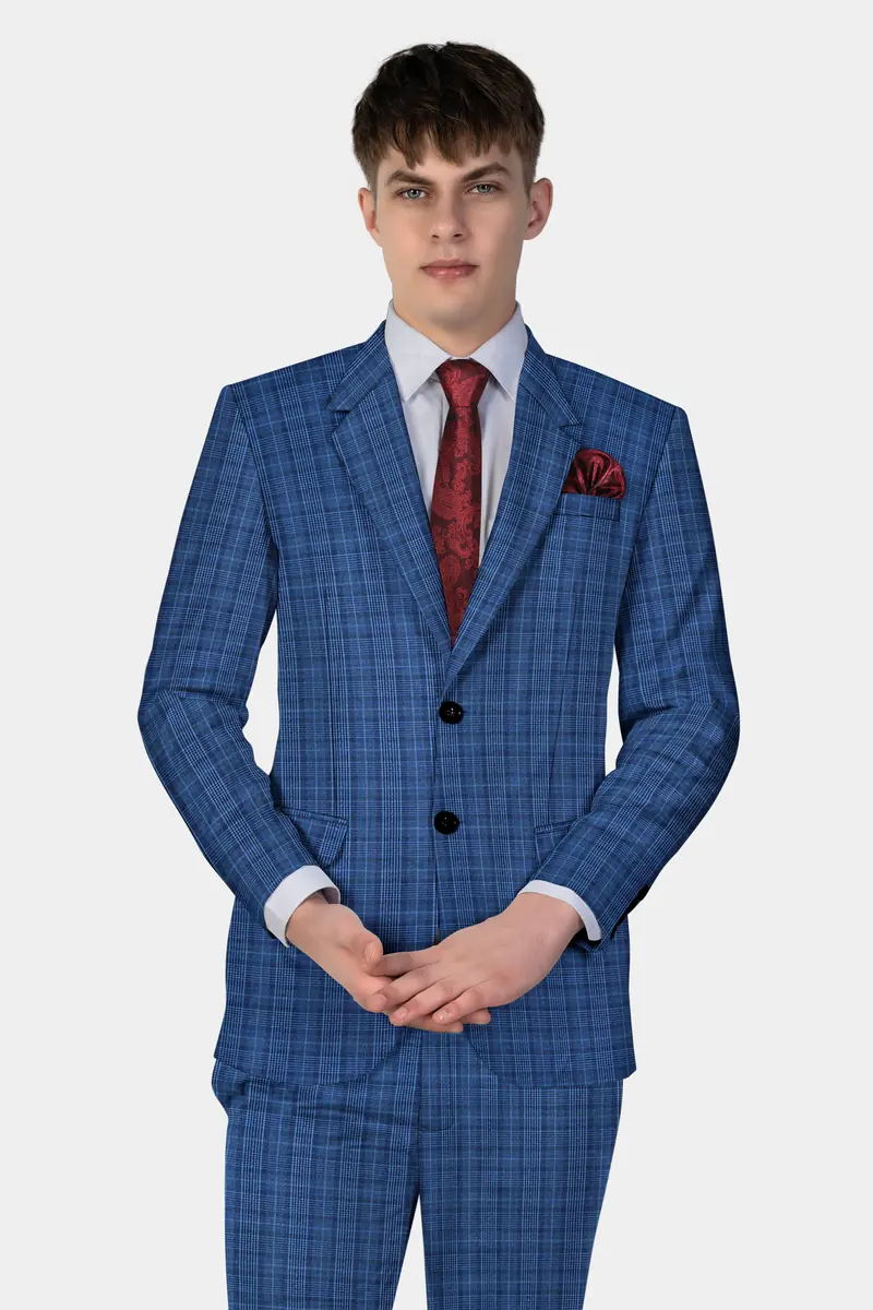 Mid Blue Plaid Blazer 9