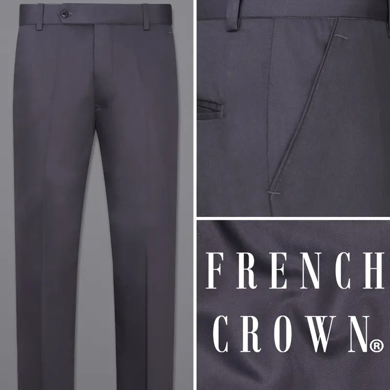 Mid Grey Subtle Sheen Wool Blend Pant 1