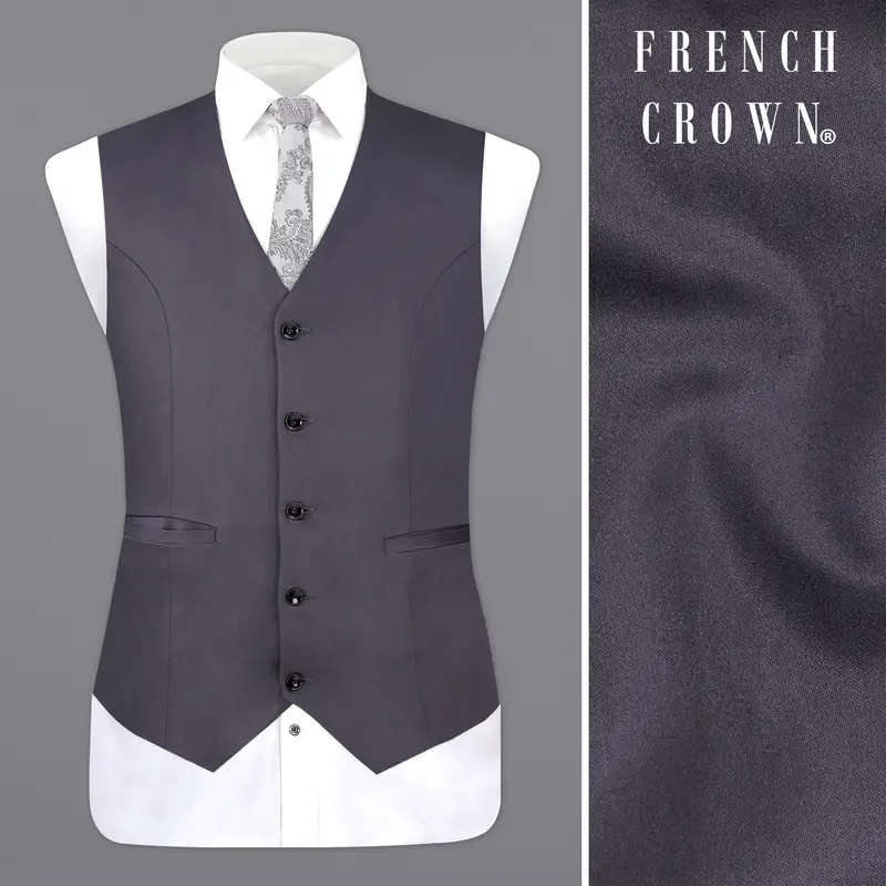 Mid Grey Subtle Sheen Wool Blend Waistcoat 1