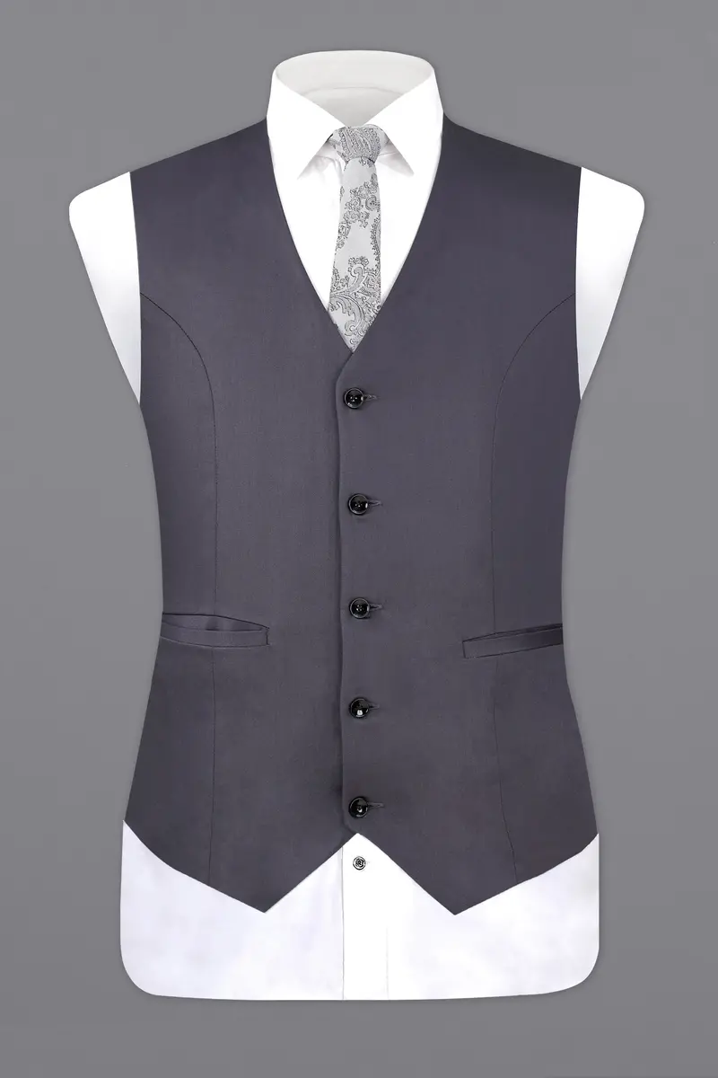 Mid Grey Subtle Sheen Wool Blend Waistcoat 2