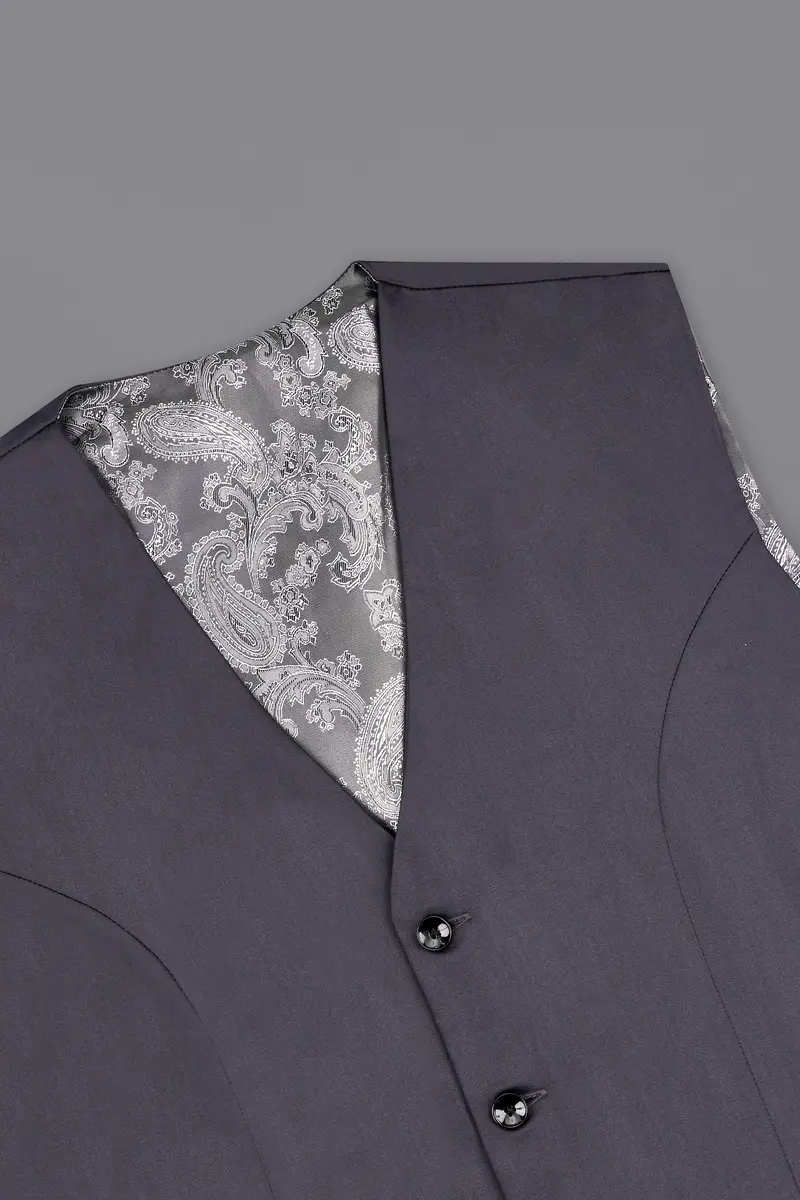 Mid Grey Subtle Sheen Wool Blend Waistcoat 4
