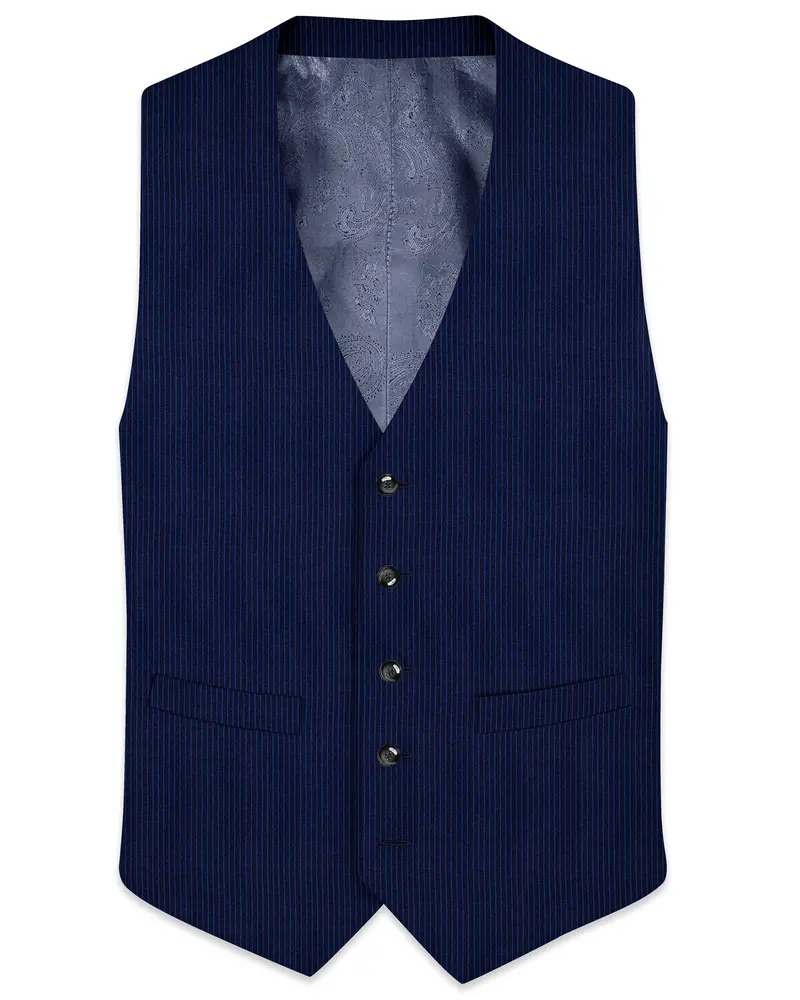 Midnight And Chambray Blue Striped Woolrich Waistcoat 1