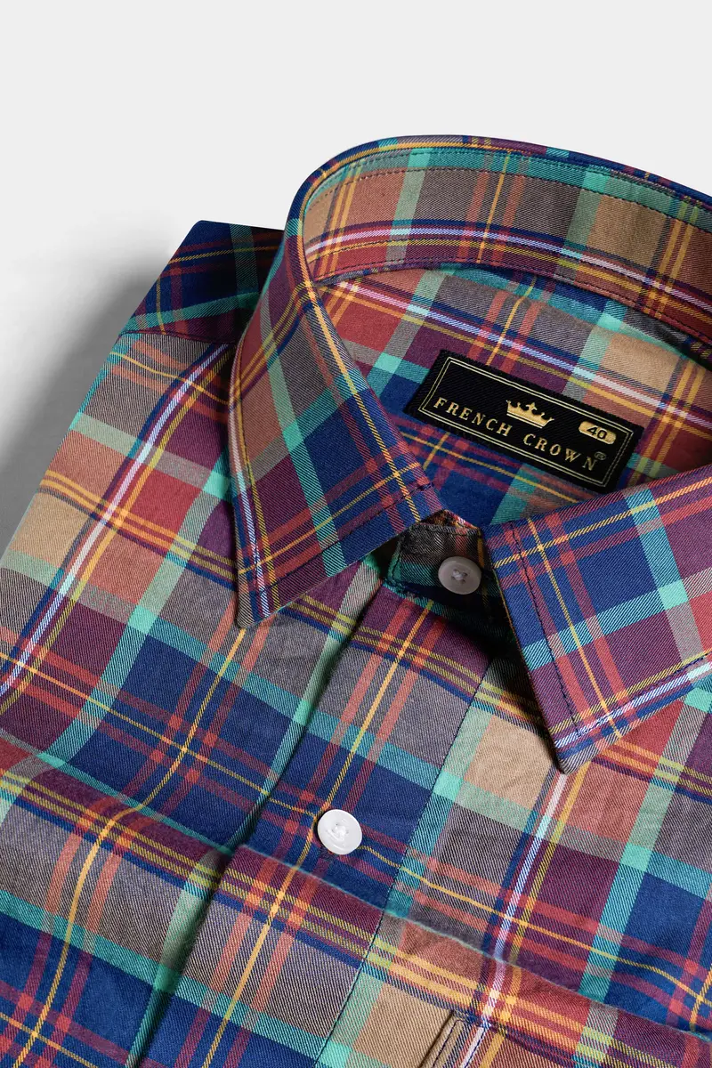 Midnight Blue And Cadillac Pink Twill Plaid Premium Cotton Shirt 1