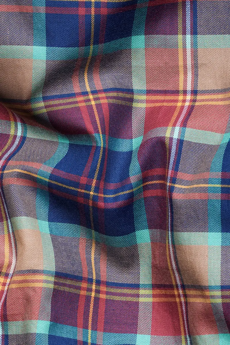 Midnight Blue And Cadillac Pink Twill Plaid Premium Cotton Shirt 2