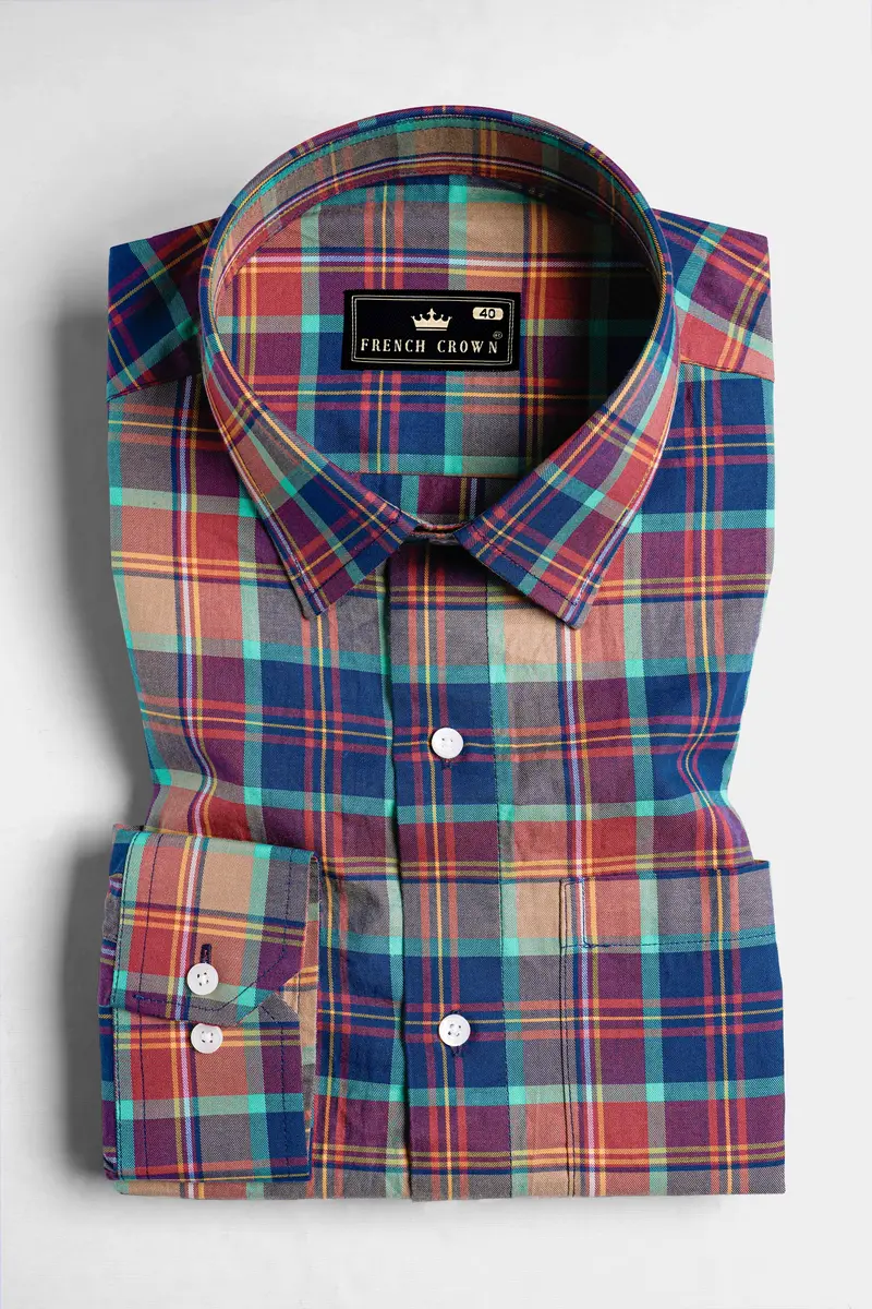 Midnight Blue And Cadillac Pink Twill Plaid Premium Cotton Shirt 3