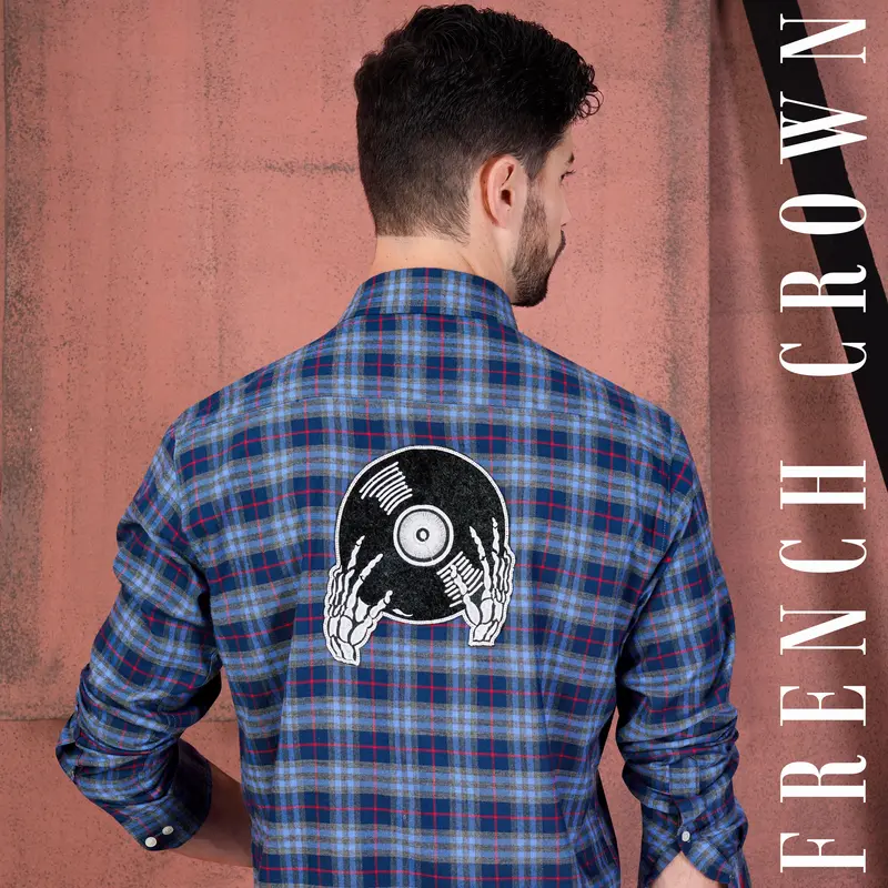 Midnight Blue And Shiraz Red Twill Plaid With Funky Patchwork Premium Cotton Designer Shirt 1