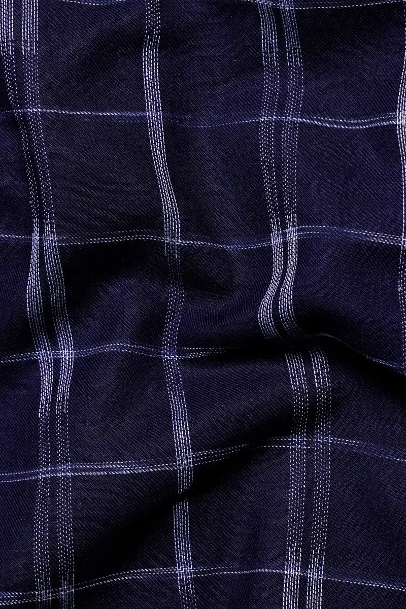 Midnight Blue And White Checkered Dobby Textured Premium Giza Cotton Shirt 2