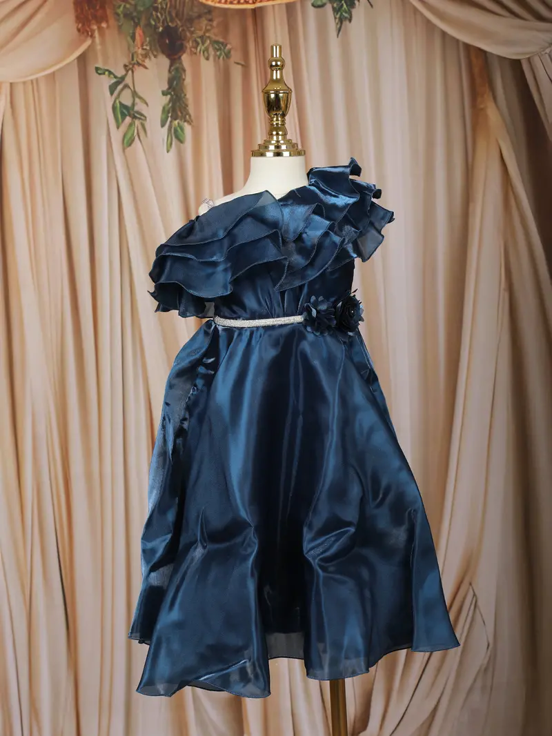 Midnight Blue Layered Design Satin Frock 1