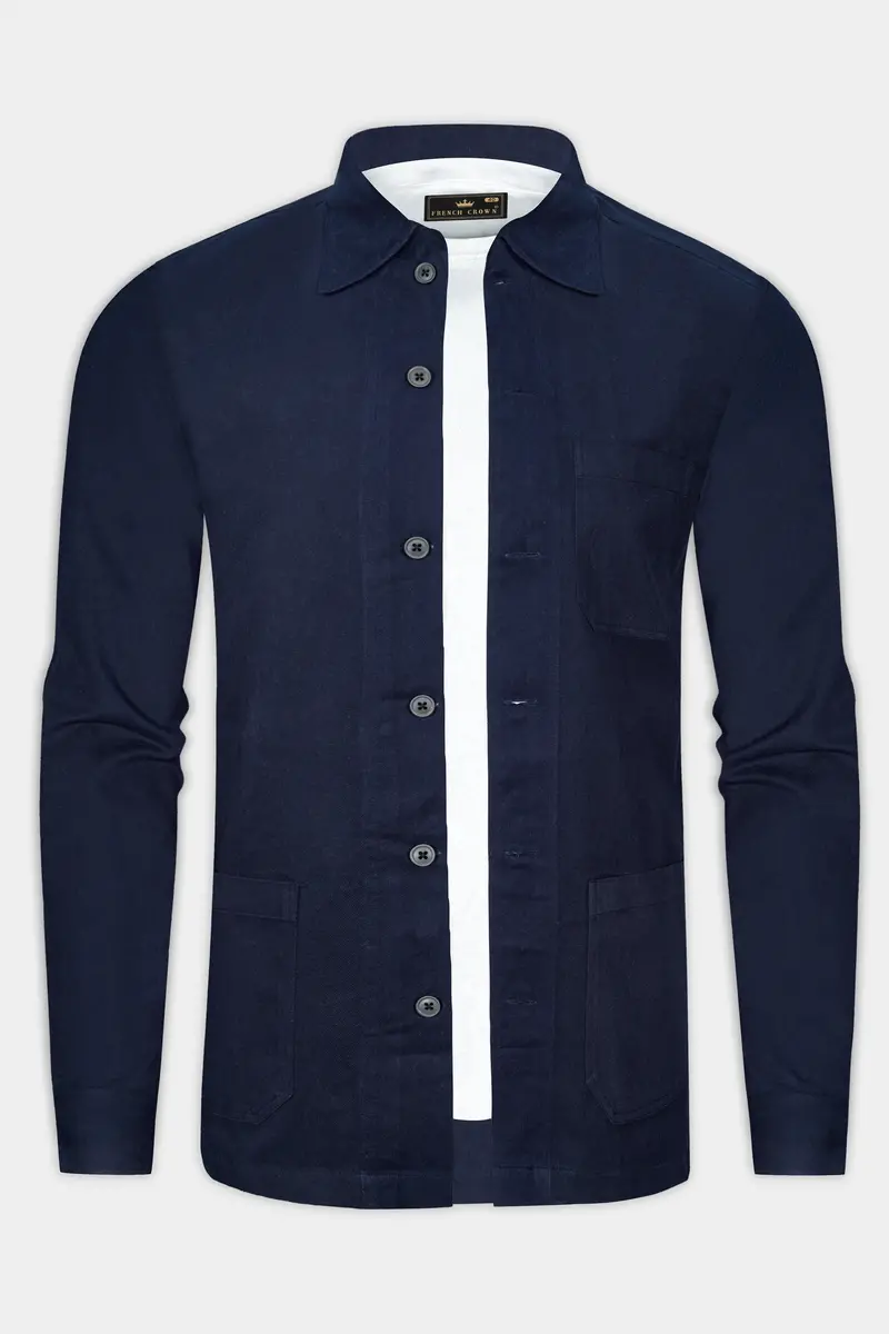 Midnight Blue Solid Heavyweight Twill Designer Overshirt/Shacket 2