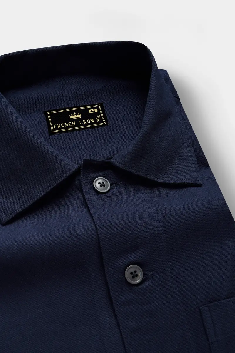 Midnight Blue Solid Heavyweight Twill Designer Overshirt/Shacket 4
