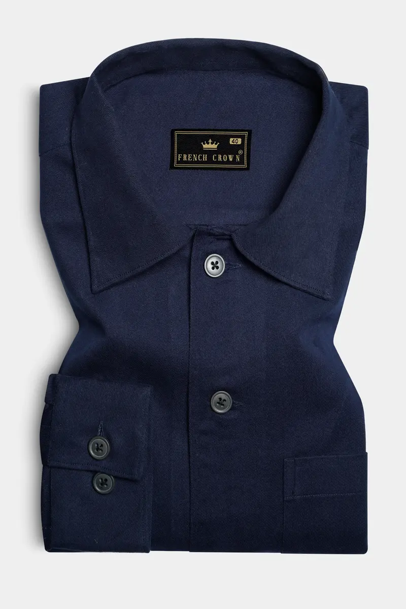 Midnight Blue Solid Heavyweight Twill Designer Overshirt/Shacket 5