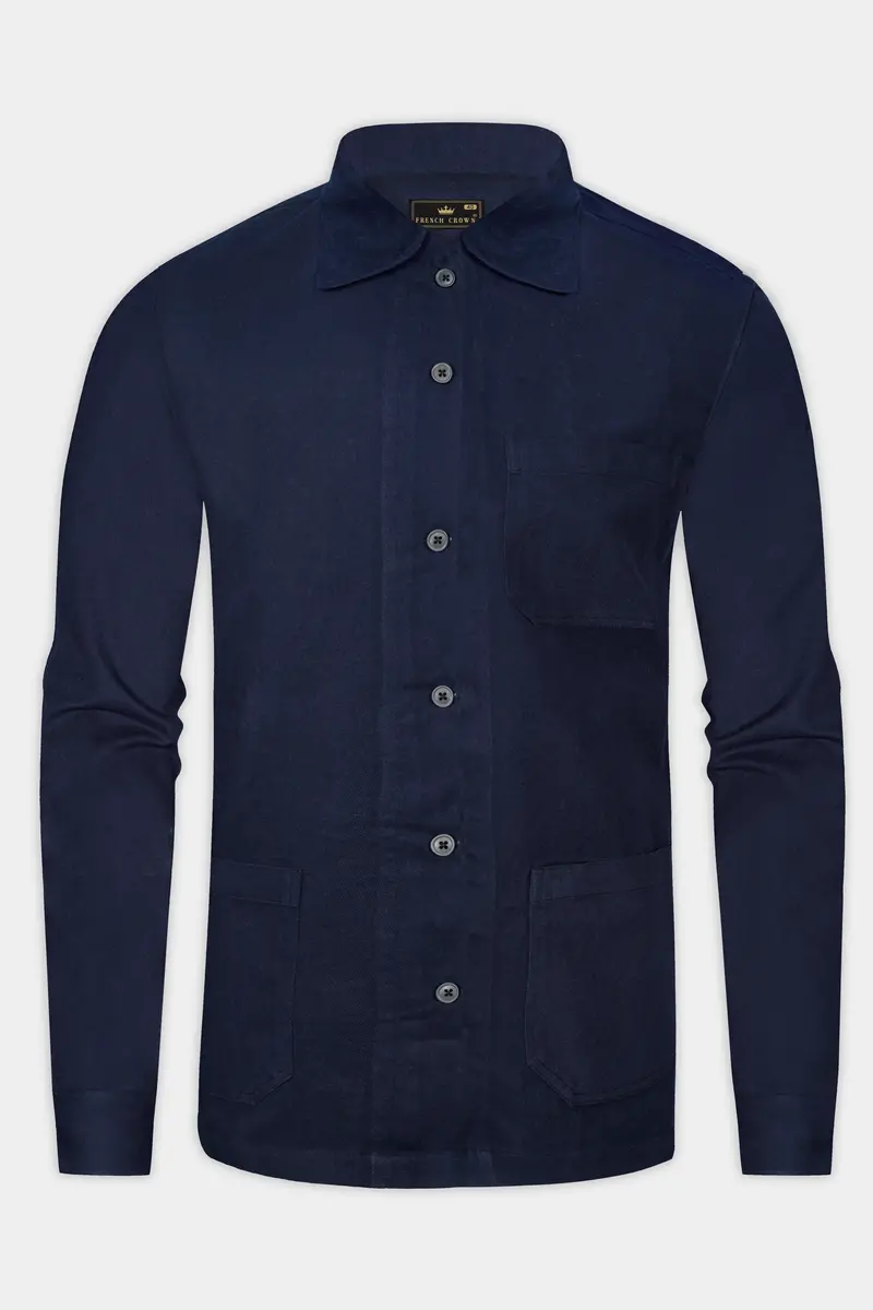 Midnight Blue Solid Heavyweight Twill Designer Overshirt/Shacket 6