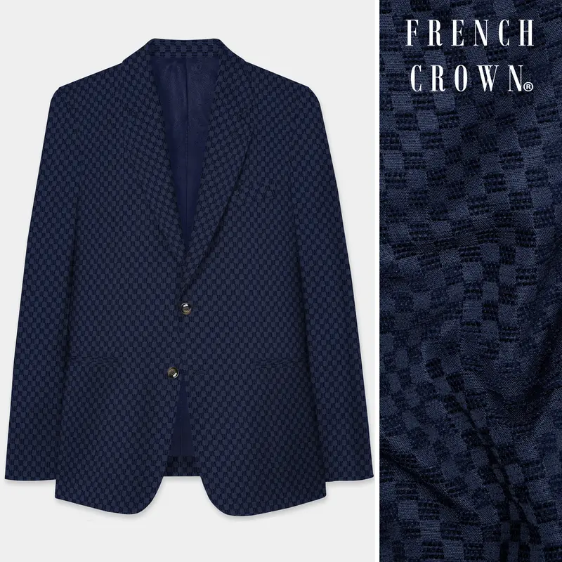 Midnight Blue Textured Single Breasted Blazer 1