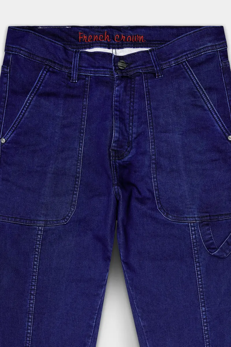 Midnight Blue Textured Stretchable Denim 4