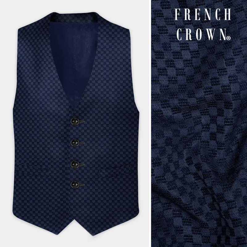 Midnight Blue Textured Waistcoat 1