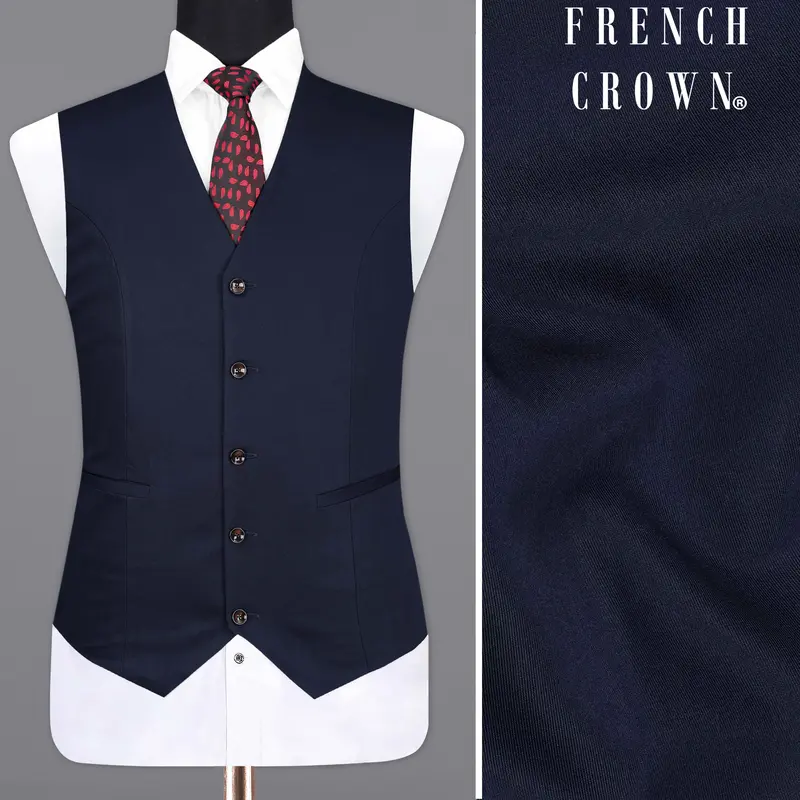 Midnight Blue Textured Waistcoat 1