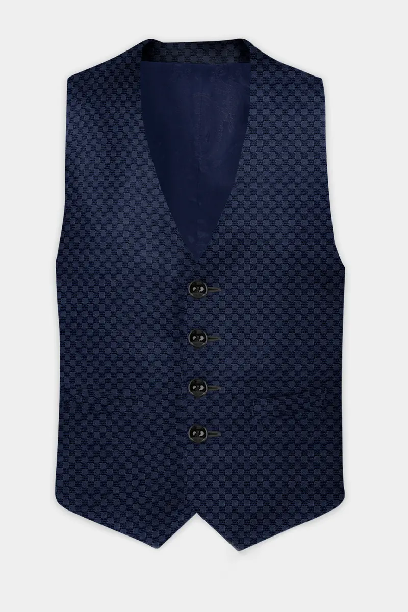 Midnight Blue Textured Waistcoat 2